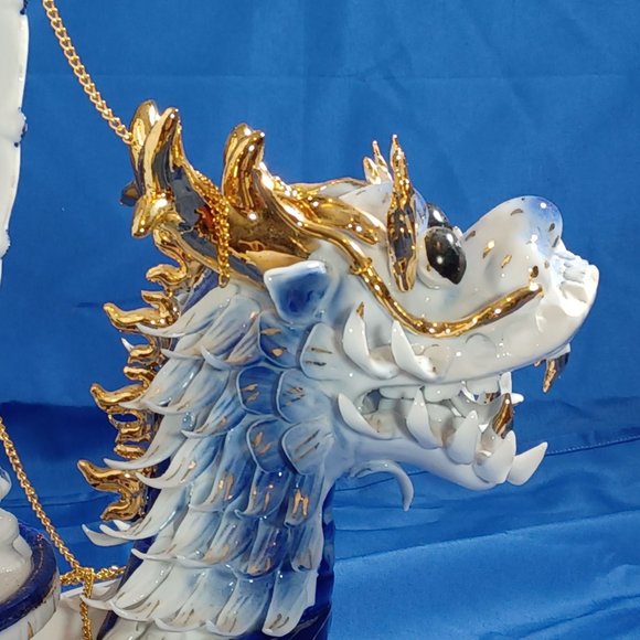 Chinese Porcelain Dragon Boat  Ship Lighted Sculpture TV  Lamp  24K Gold Vintage - Picture 16 of 16
